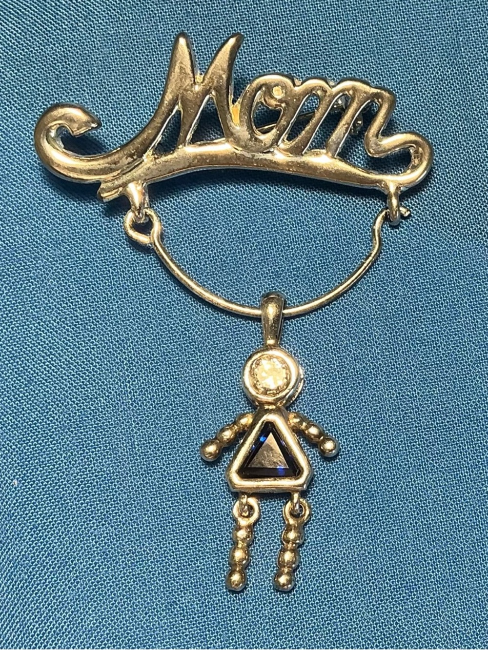 Sterling Silver "Mom" Charm Holder Brooch w/September Daughter Charm Early 1990s